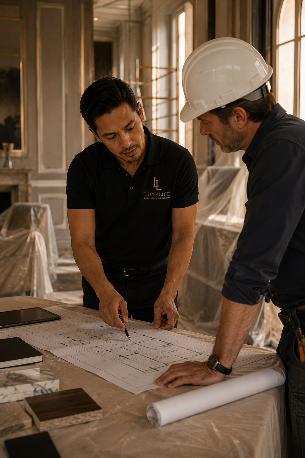 A LuxeLife Vendor Liaison inspecting finished work in a client's home