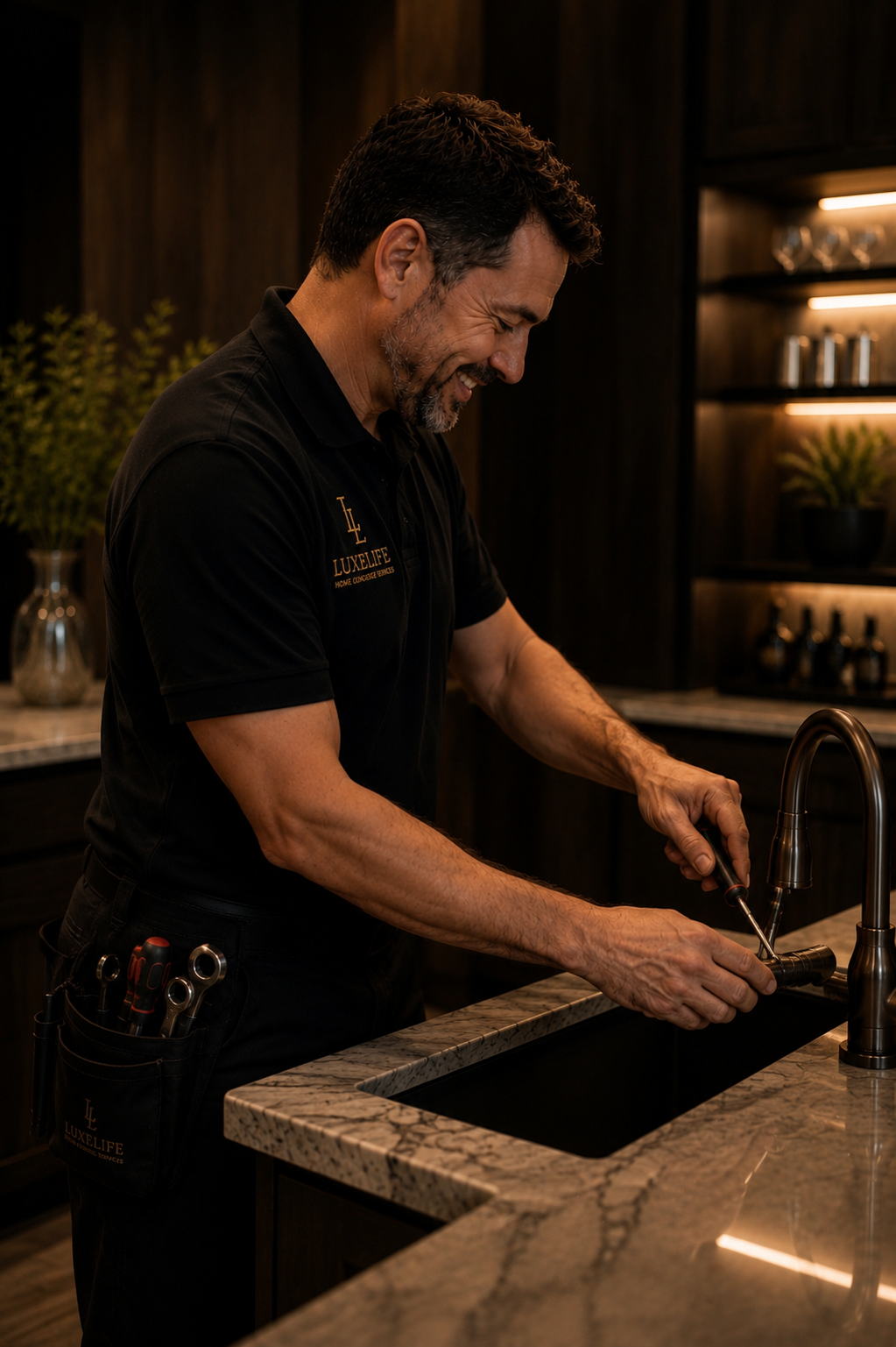 A LuxeLife Guardian technician at work on a home appliance