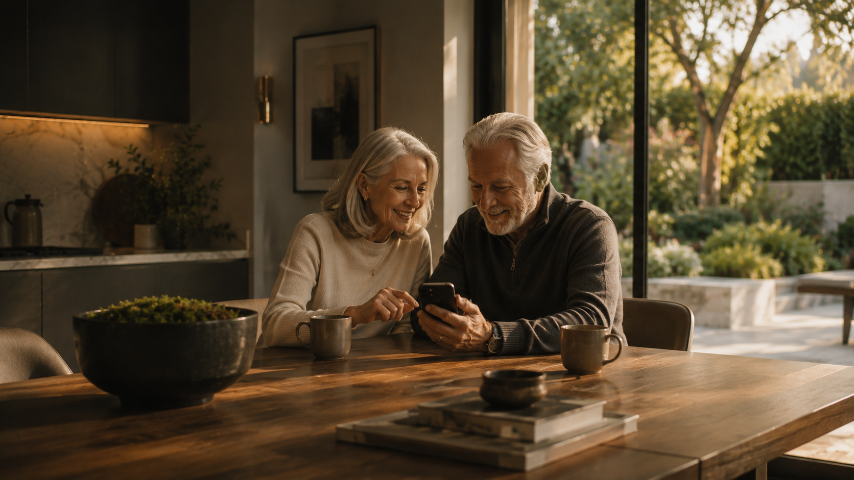 A senior couple at ease in a well-kept home